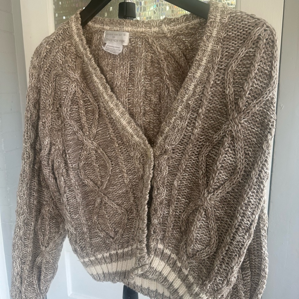 Jones New York Cable Knit Cardigan - Cream and Gray